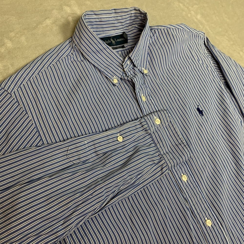 Polo Ralph Lauren Shirt Mens Large Blue Striped Long Sleeve Button Down Cotton